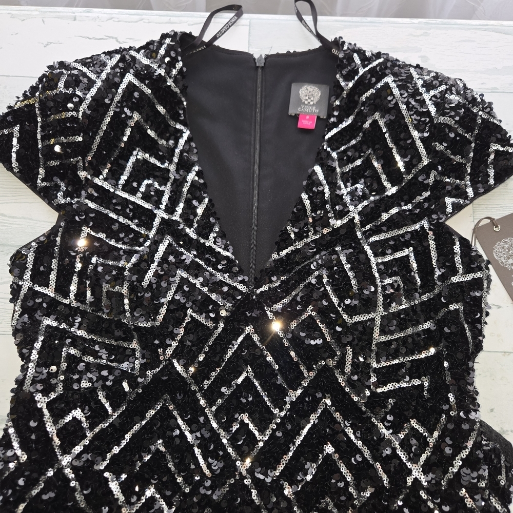 Vince Camuto Sequin Velvet Cocktail Sheath Dress - Size 8 - Black NWT - Picture 14 of 14